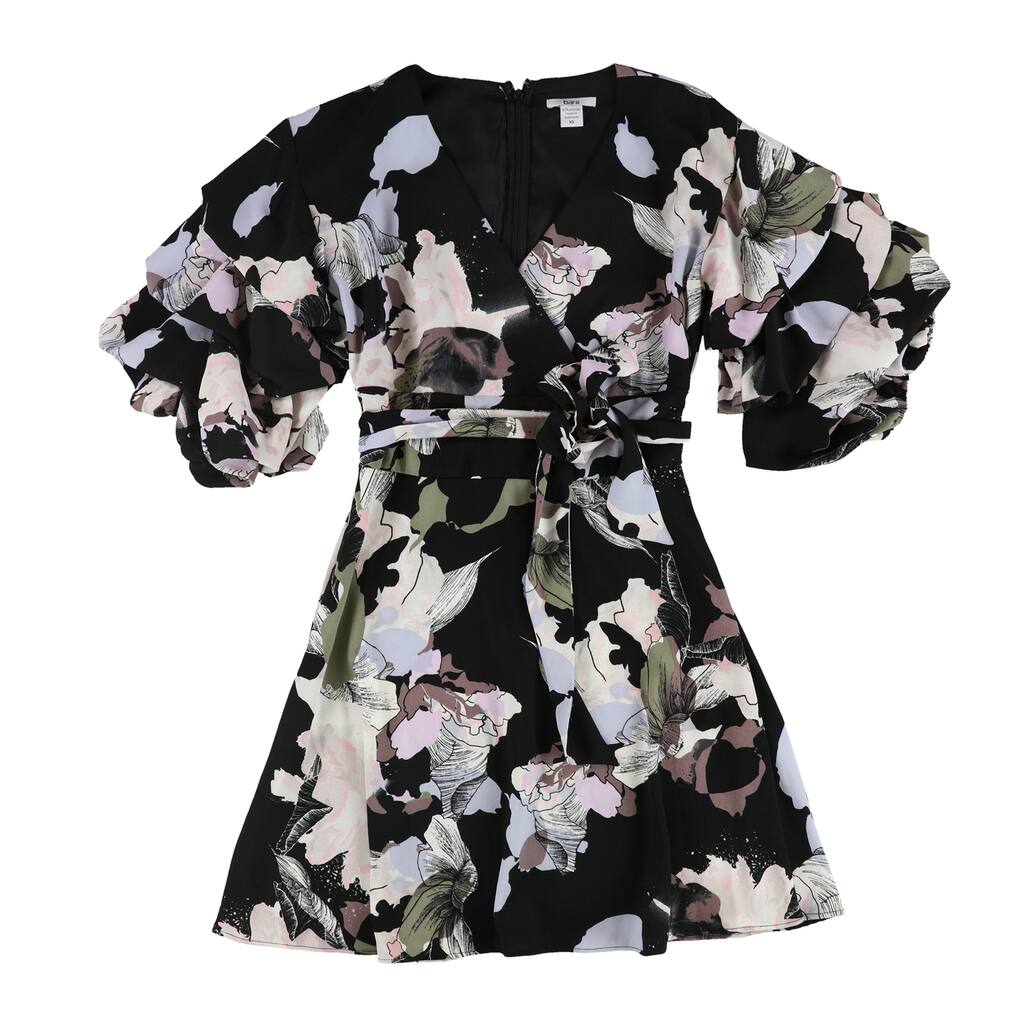 Bar Iii Womens Bubble-Sleeve Wrap Dress