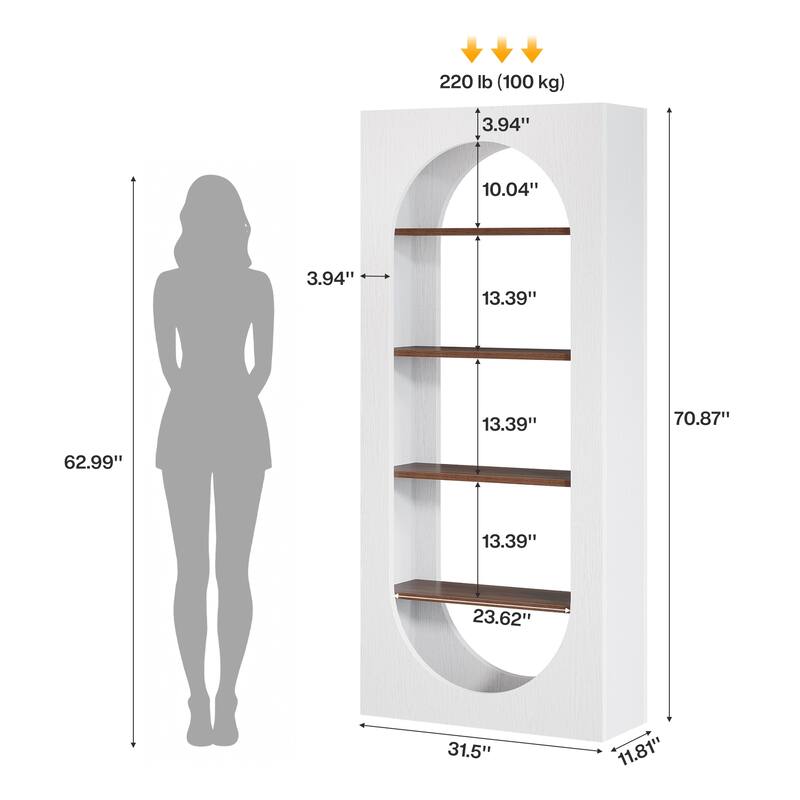 6-Tier Modern Bookcase, 70.9 Inches Tall Arched Bookshelf