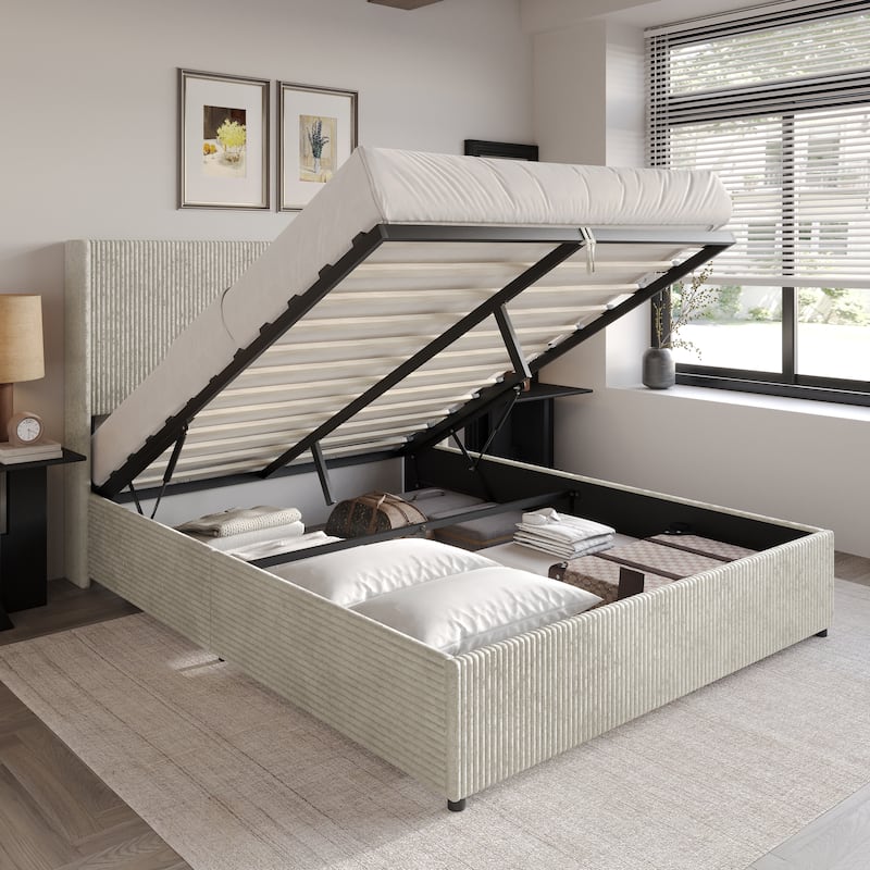 CraftPorch Luxury Wingback Platform Lift Up Storage Bed