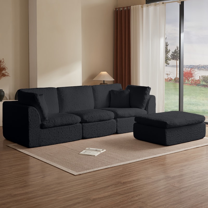 Floor Standing L-shaped Sectional Sofa Modular Deep Seat Couch Chenille Sleeper Sofa Bed with Ottoman Chaise Lounge and Pillows