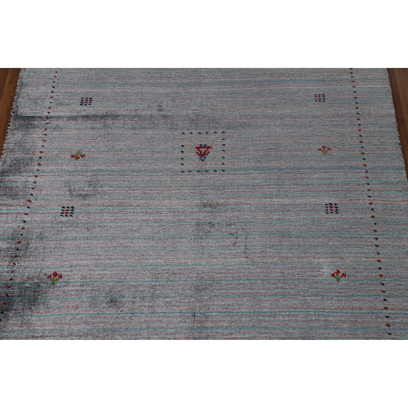 Striped Gabbeh Indian Rug Hand-Knotted Bedroom Wool Carpet - 3'11" x 5'10"