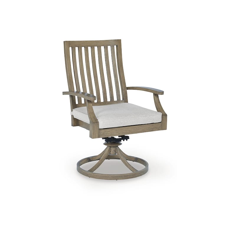 Signature Design by Ashley Rainier Ranch Brown/Beige Outdoor Swivel Chair with Cushion (Set of 2) - 24.63" W x 26.5" D x 39" H