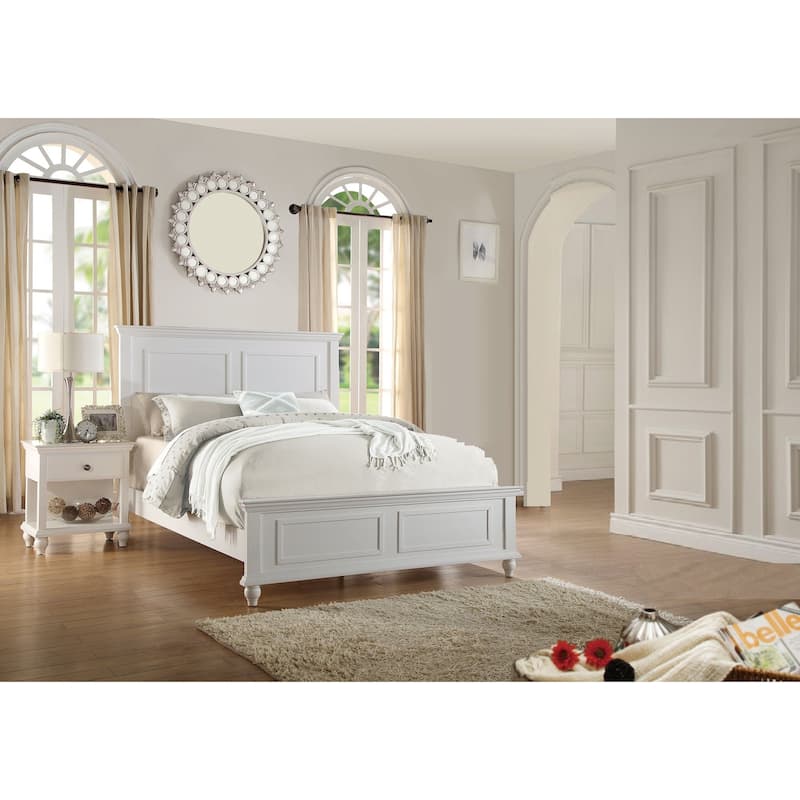Traditional Style 3pc Bed 2x Nightstand Set Bun Feet Panel Headboard White Finish Bedroom Furniture