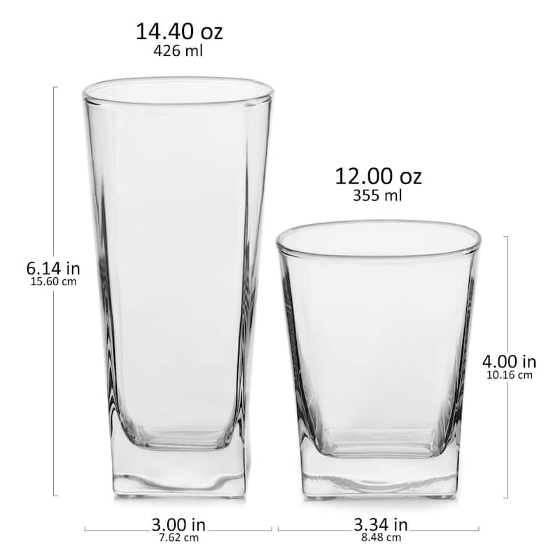 Libbey City 16-Piece Tumbler and Rocks Glassware Set - Set of 16