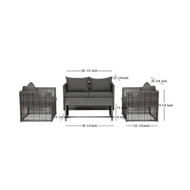 Audy Outdoor 4-Piece Cushioned Rattan Patio Furniture Chat Set