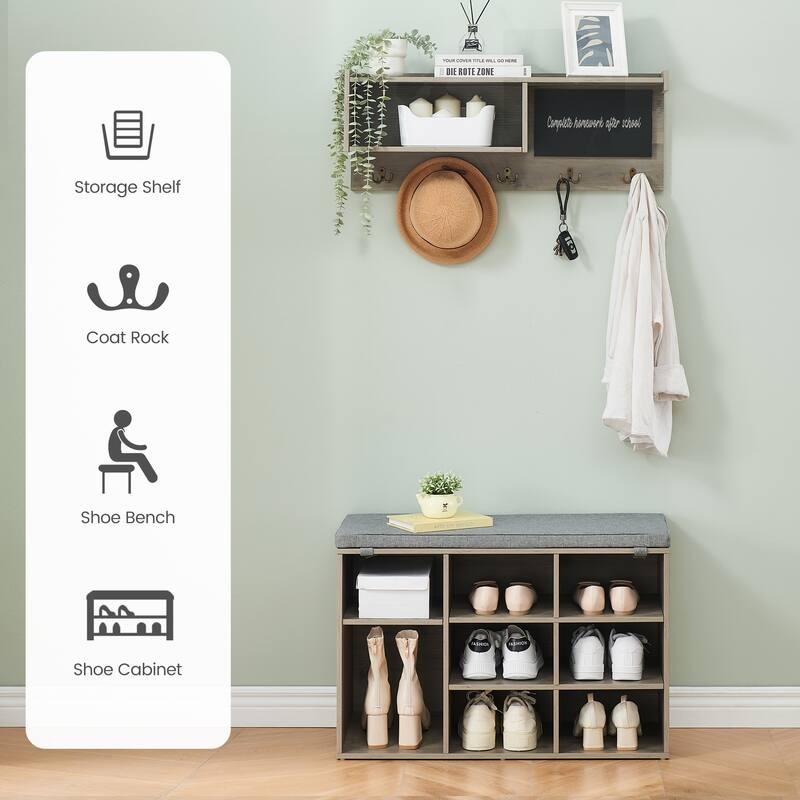 Hall Tree Shoe Bench Industrial 6 in 1 Coat/Shoe Rack