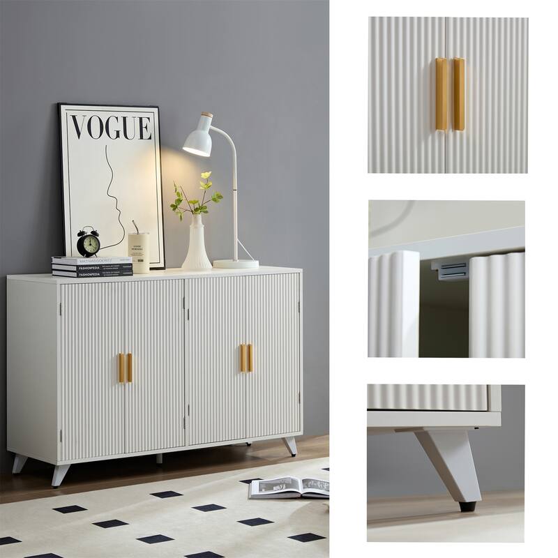 4 Doors Sideboard Buffet with Adjustable Shelves and Wavy Texture