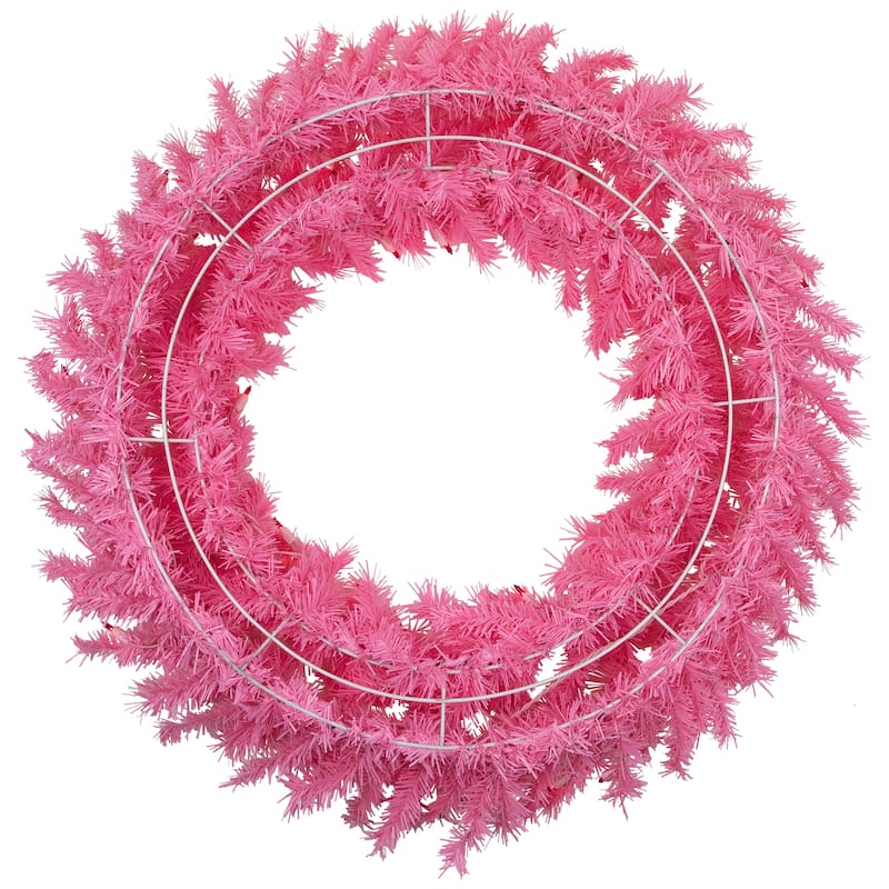 36" Pre-Lit Pink Spruce Artificial Christmas Wreath, Pink Lights