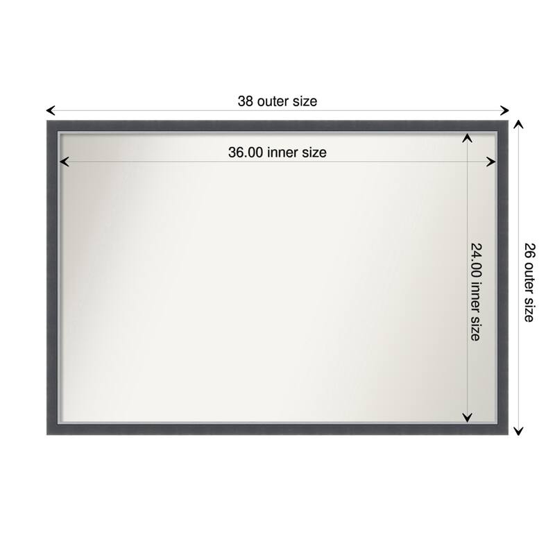 Non-Beveled Bathroom Wall Mirror - Eva Black Silver Thin Frame - 38 x 26 in - Eva Black Silver Thin