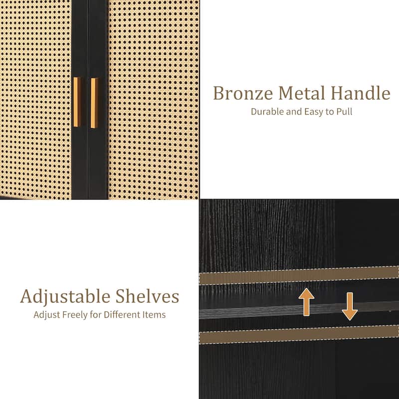 Wood TV Stand for up to 60" TVs with Four Rottan Doors