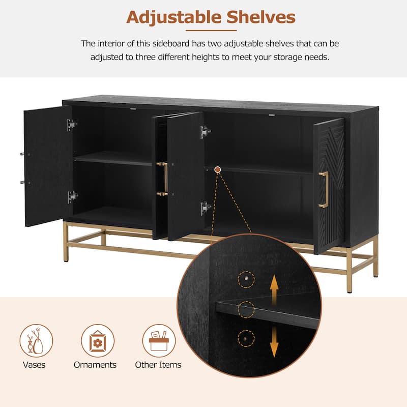 Rectangular Sideboard Entryway Cabinet with Adjustable Shelves & Metal Leg, Buffet Cabinet Console Table for Kitchen Living Room
