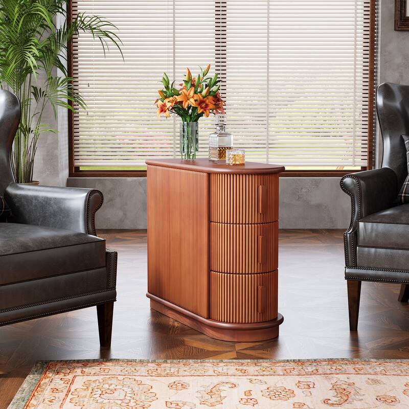 Solid Wood End Table, 3-Drawer Modern Sofa Side Table for Living Room