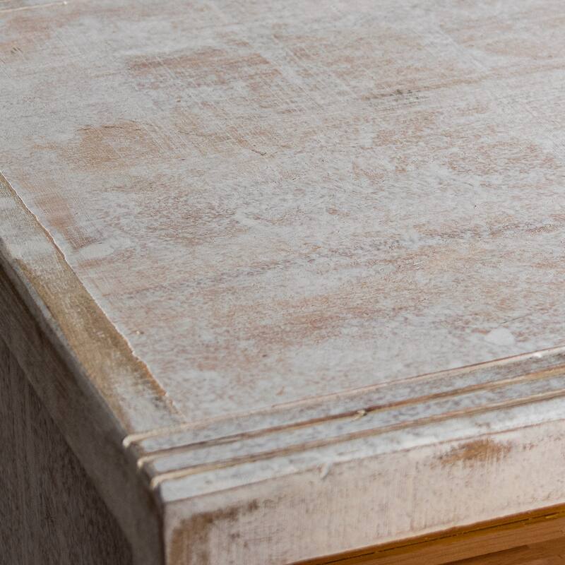 Distressed White Solid Wood 1-Drawer Nightstand Bedside Table with Shelf