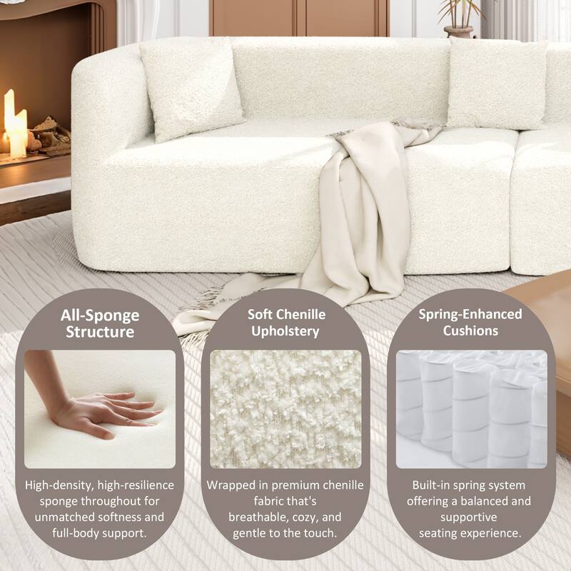 Roomfitters 132" Sectional Sofa, Modern Curved Design L-Shaped Modular Couch for Living Room Furniture