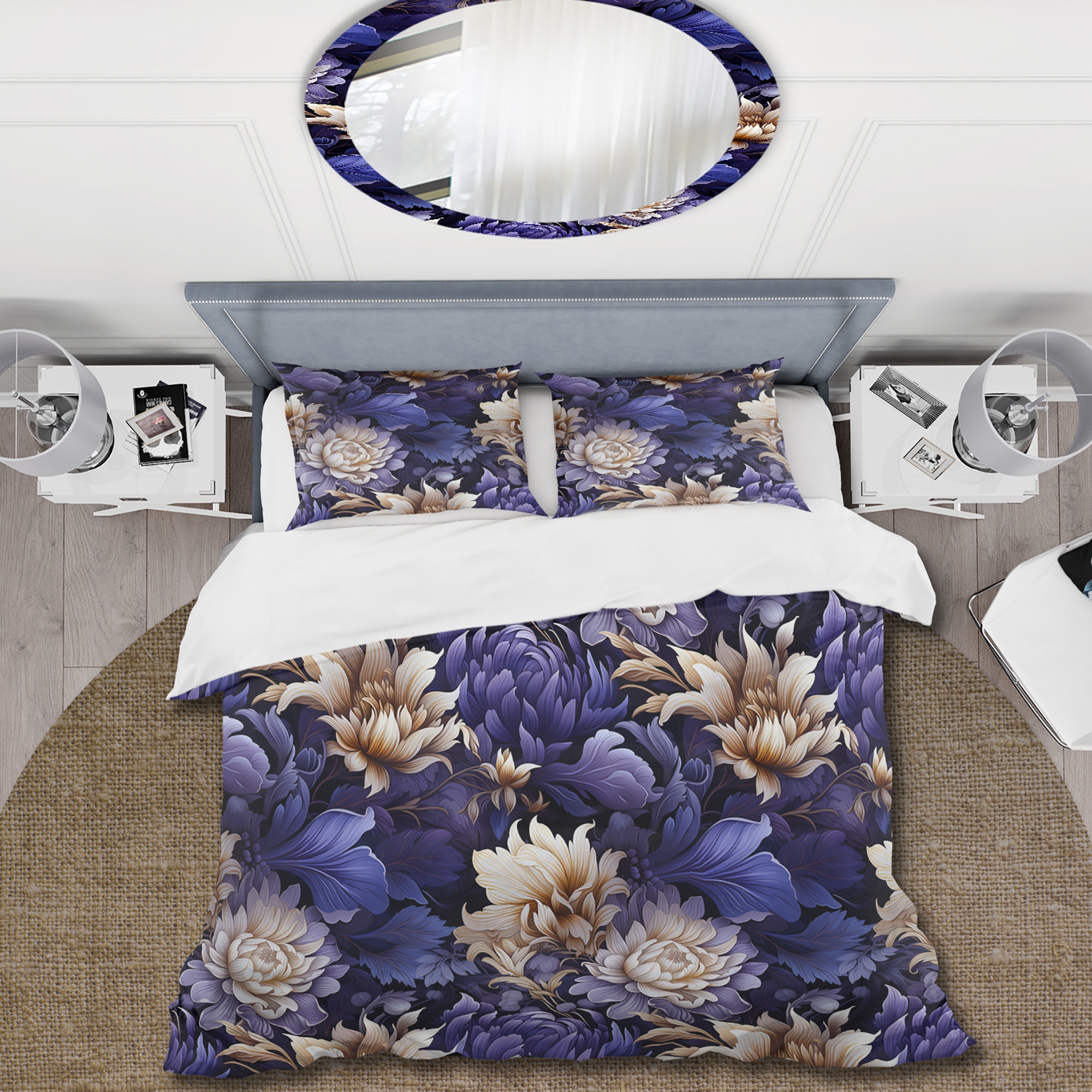 Designart Celestial Purple Damask Mirage II Damask bedding covert set with 2 shams Bed Bath Beyond 39492287