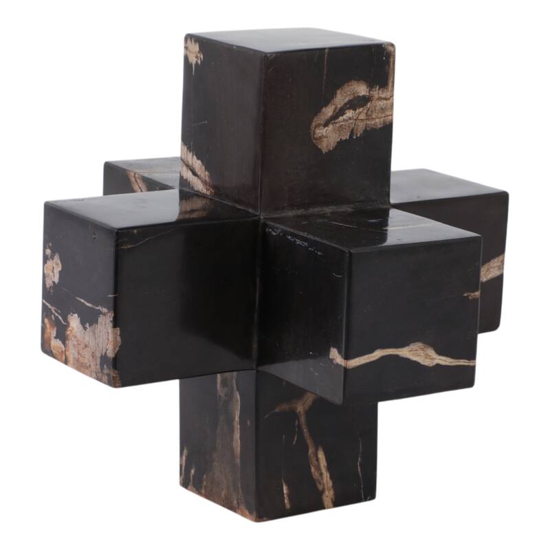 Wood Decorative Object with Geometric Design for Home Decor - 8" Brown - 8" x 8" x 8"