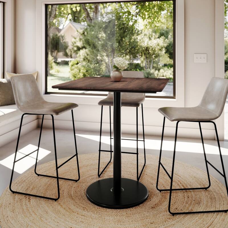 Commercial HPL Tabletop with Bar Height Round Base - 36"W x 36"D x 42"H