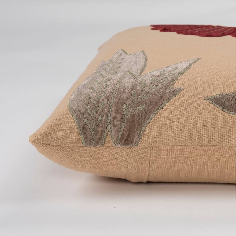 Rizzy Home Beige, Red, and Olive Green Floral Throw Pillow