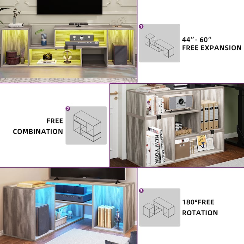 Moasis Modern DIY TV Stand Deformable Entertainment Center with LED Light Strip