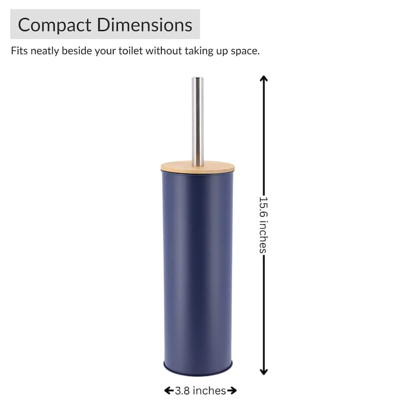 Metal Toilet Brush and Holder Set With Bamboo Lid