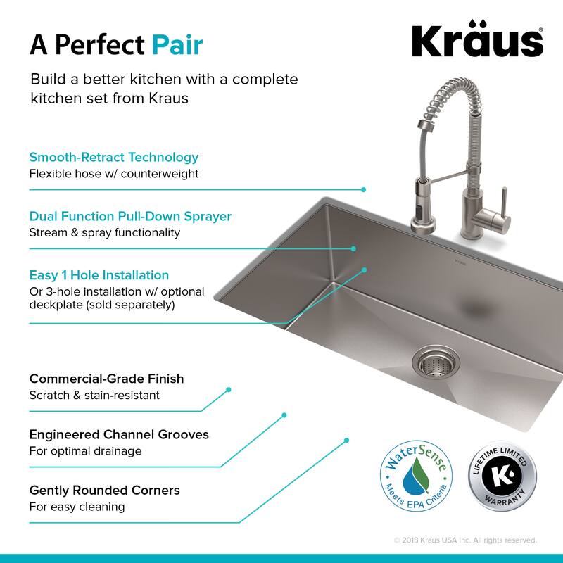 Kraus 3-in-1 Set Undermount Kitchen Sink, Pulldown Faucet, Dispenser
