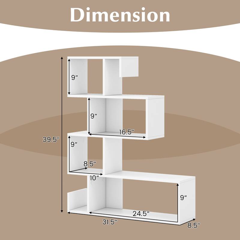 Modern Freestanding S-Shaped Geometric Bookshelf with Vertical Storage for Books and Decor - 31.5" x 8.5" x 39.5" (L x W x H)