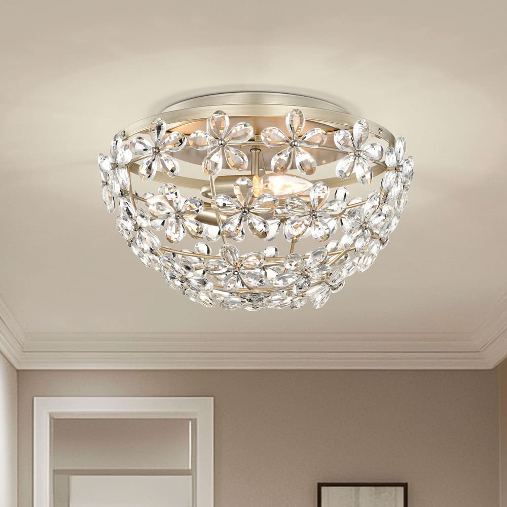 Rosa 3-Light Glam Daisy Flower Crystal Blossom Flush Mount