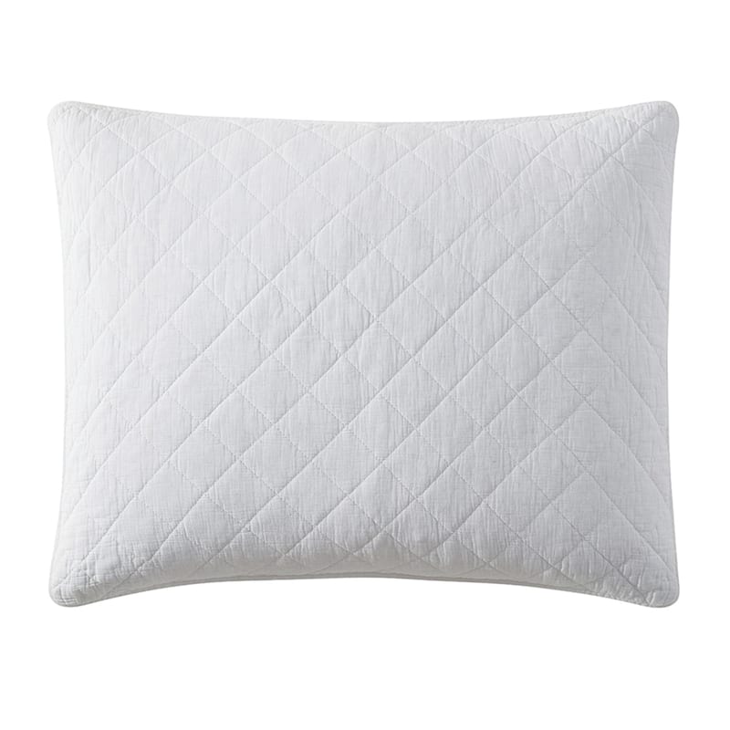 HiEnd Accents Stonewashed Cotton Gauze Traditional Style Solid Color Diamond Stitch 1 Piece Pillow Sham - Vintage White - King