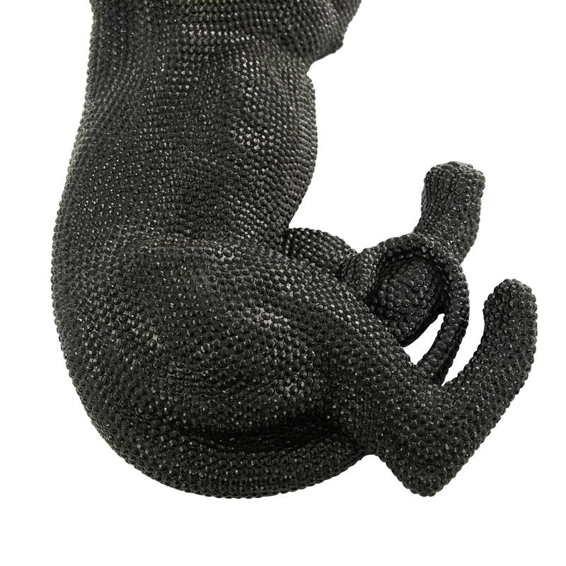 Polystone Floor Leopard Sculpture with Carved Faceted Diamond Exterior - Black or Silver