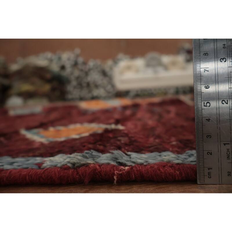 Hand Knotted Oriental 100% Wool Carpet Modern Tribal Red Moroccan Area Rug - 10' 0'' X 6' 9''
