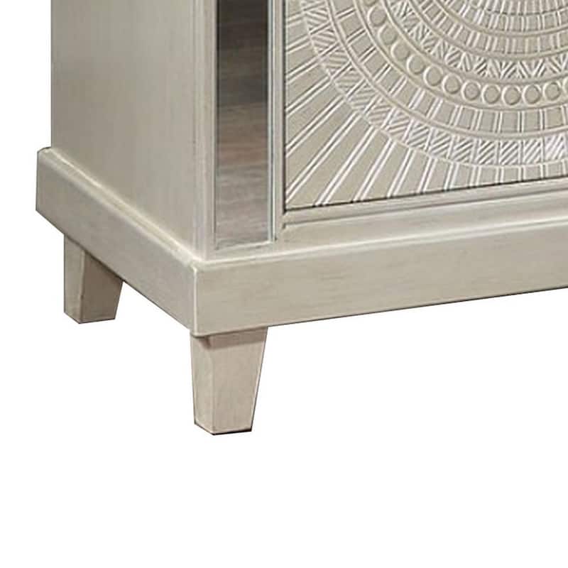 Pok 28 Inch Modern 2 Drawer Nightstand, Beveled Mirror Trim, Champagne