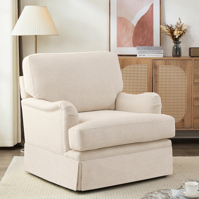 LUE BONA Swivel Fabric Single Sofa with a Removable Storage Ottoman, Living Room Accent Chair Set with Ottoman