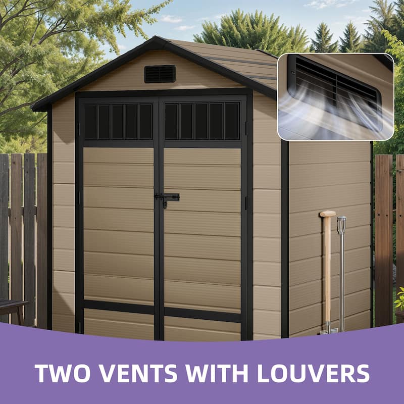 6x4.4 FT Resin Storage Shed with Fence-Style and Side Windows - 6' X 4.4'