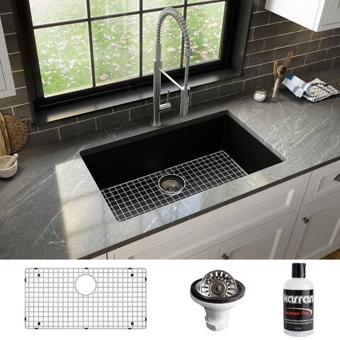 Karran Undermount 32.5 in. Large Single Bowl Quartz Kitchen Sink Kit