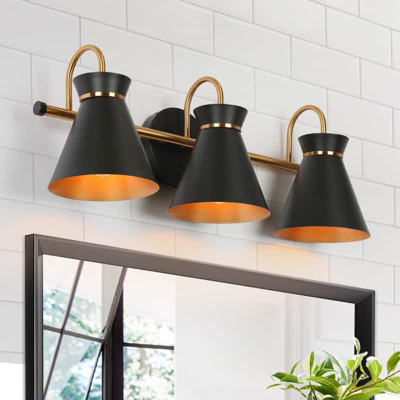 Modern 3-Light Linear Black Gold Bathroom Vanity Light Industrial Metal Wall Sconce - 23" L x 7" W x 8.5" H