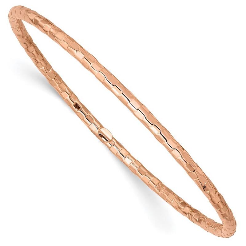 Curata 14k Rose Gold 7" 3mm Textured Slip-on Bangle Bracelet
