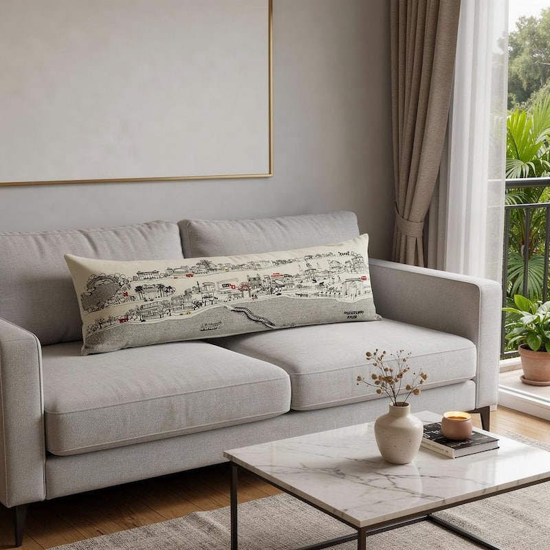 HomeRoots 14" X 46" Cream New Orleans Daylight Skyline Lumbar Decorative Pillow