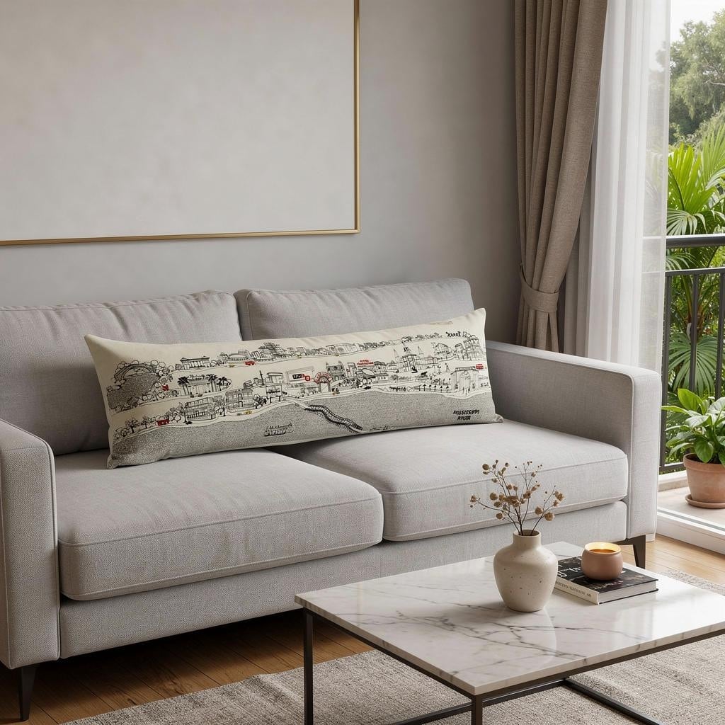 HomeRoots 14" X 46" Cream New Orleans Daylight Skyline Lumbar Decorative Pillow