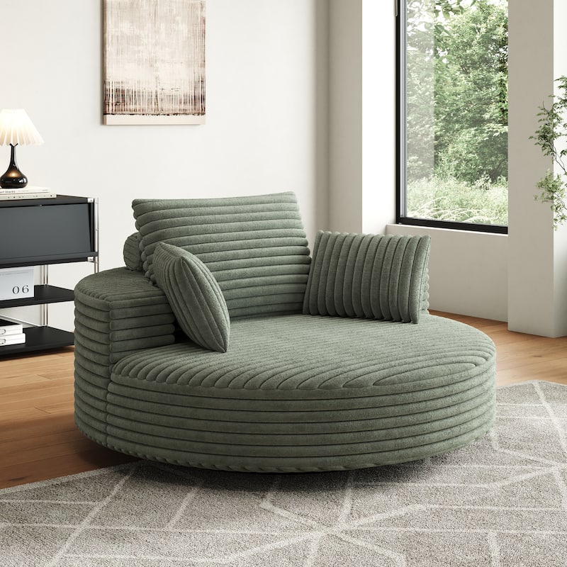 55''L Corduroy Chenille Foam Single Swivel Chair, Fluffy Modern Sleeper, 360 Degree Swivel Chair