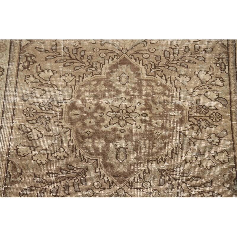 Hand Knotted Oriental 100% Wool Carpet Traditional Floral Brown Tabriz Area Rug - 4' 8'' X 3' 3''