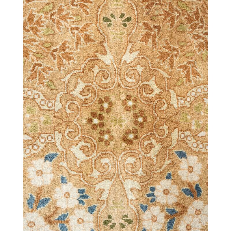 Overton Handknotted Wool Traditional Oriental Yellow Octagon Area Rug - 9' x 12'