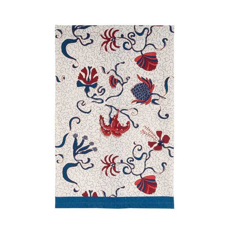 Couleur Nature Fleurs des Indes Tea Towels - 20 x 30" - Set of 3 - Blue/Red