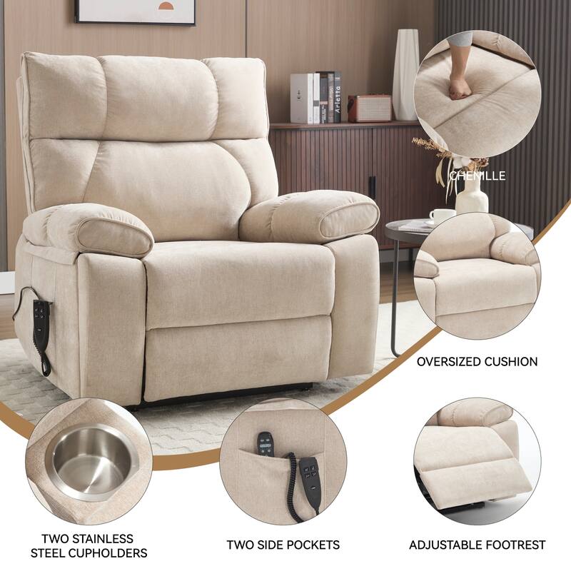 Heat Massage Dual Motor Infinite Position Large Electric Power Lift Recliners with Hidden Cup Holders,Power-Remote,Medium-firm