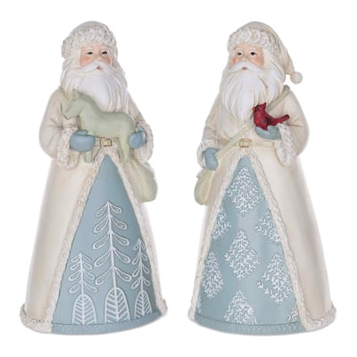 2 Ornate Floral Santa Animals Tabletop Christmas Figurines 10.5"