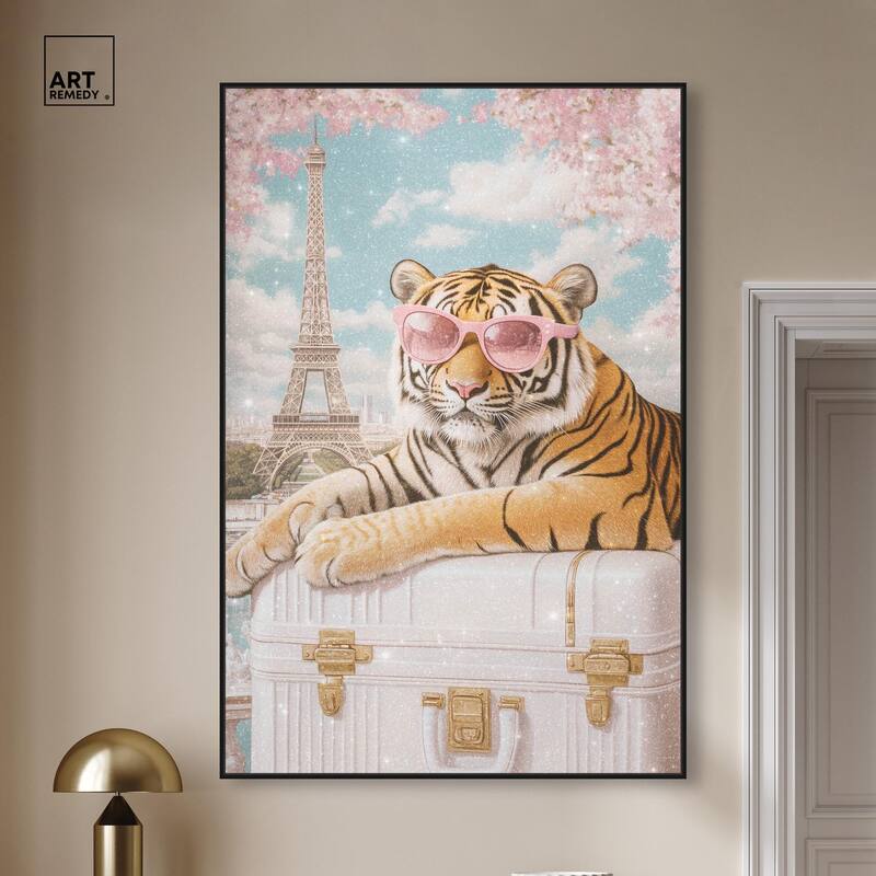 Tiger Luggage Paris Canvas by Art Remedy