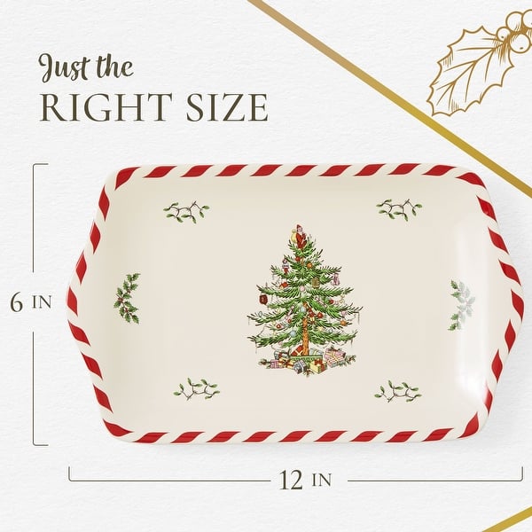 Spode Christmas Tree Peppermint Dessert Tray - 12" L x 7.25" W
