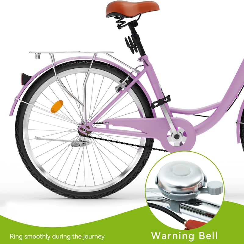 26 Inch Beach Cruiser Bike for Women - 1 Speed Commute Bike for Adults - Womens Bicycle with Adjustable Seat in Purple - 26"
