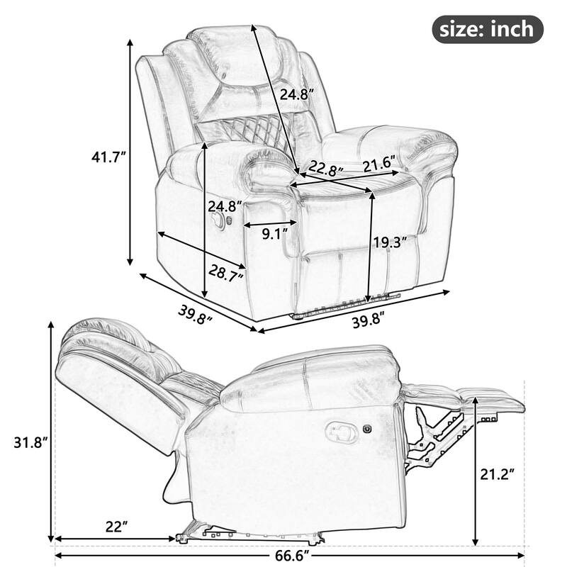 Merax Home Theater Seating Manual Recliner Chair with LED Light Strip