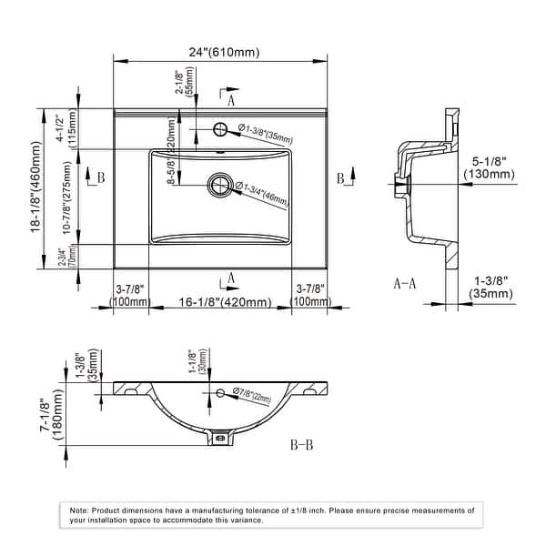 dimension image slide 0 of 13, Dowell 18" FTB Ceramic Single Bathroom Vanity Basin