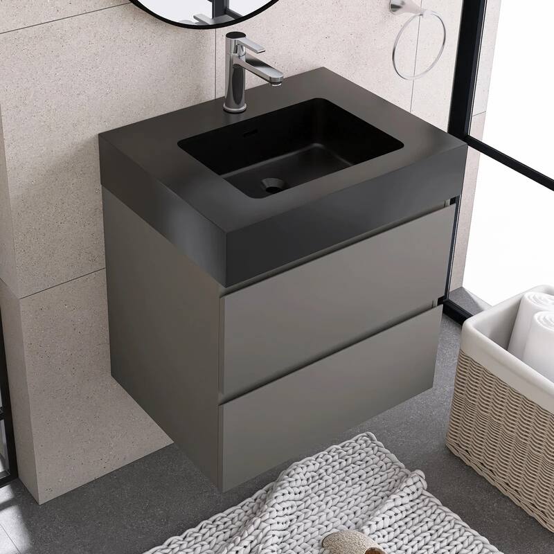 Single Sink Floating Bath Vanity in with Solid Surface Top